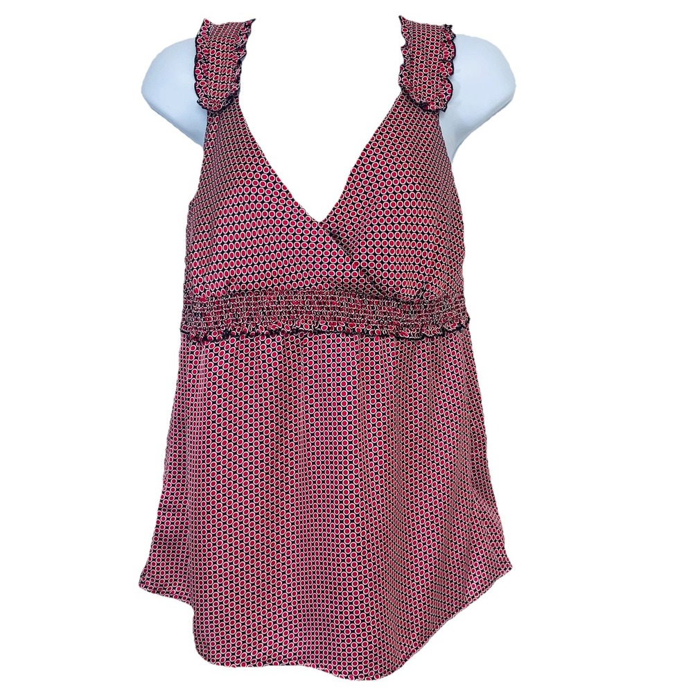 Loft Babydoll Top Woman Sz 2 Satin Ruffles Pink Print Retro Coquette Boho New